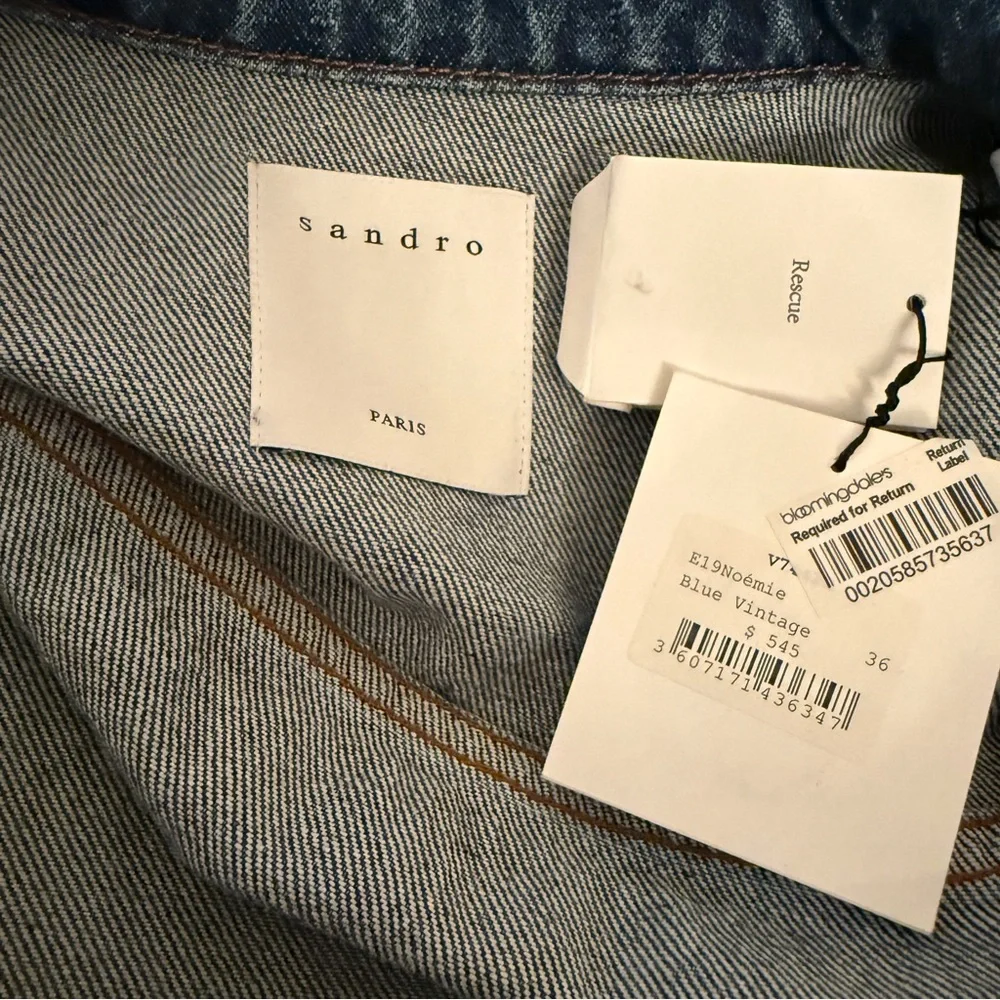 Sandro Noemie Rhinestone Fringe Denim Trucker Jacket - Picture 7 of 9